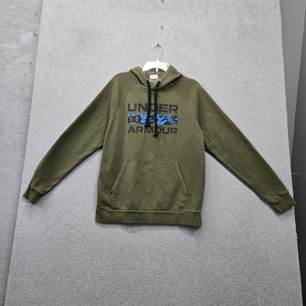 Under Armour Men Hoodie M Green Rival Fleece Signature Logo Graphic Loose Fit